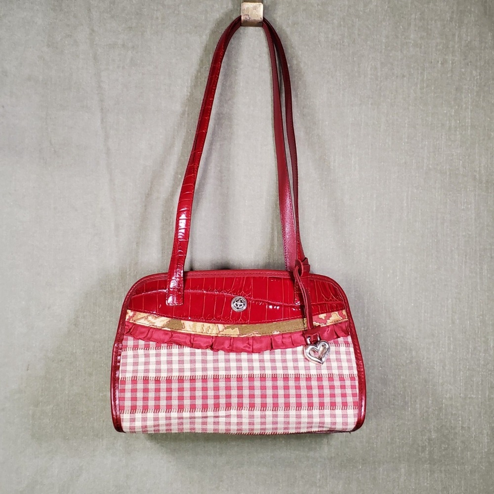 Brighton Shoulder Bag Women OS Red Excellent Gingham Toile Croc Heart Charm